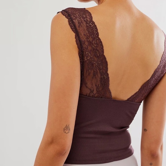 Free People Intimately Power Play Lace Trimmed Camisole in Cocoa - Picture 2 of 11